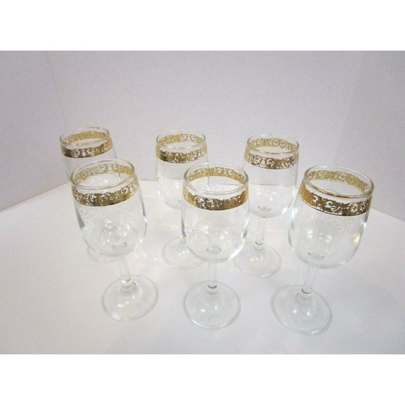 CELLINI Italy Hand Blown Crystal 24 KT Gold Etched 6.5" Wine Glasses Set of 6 - Picture 3 of 6